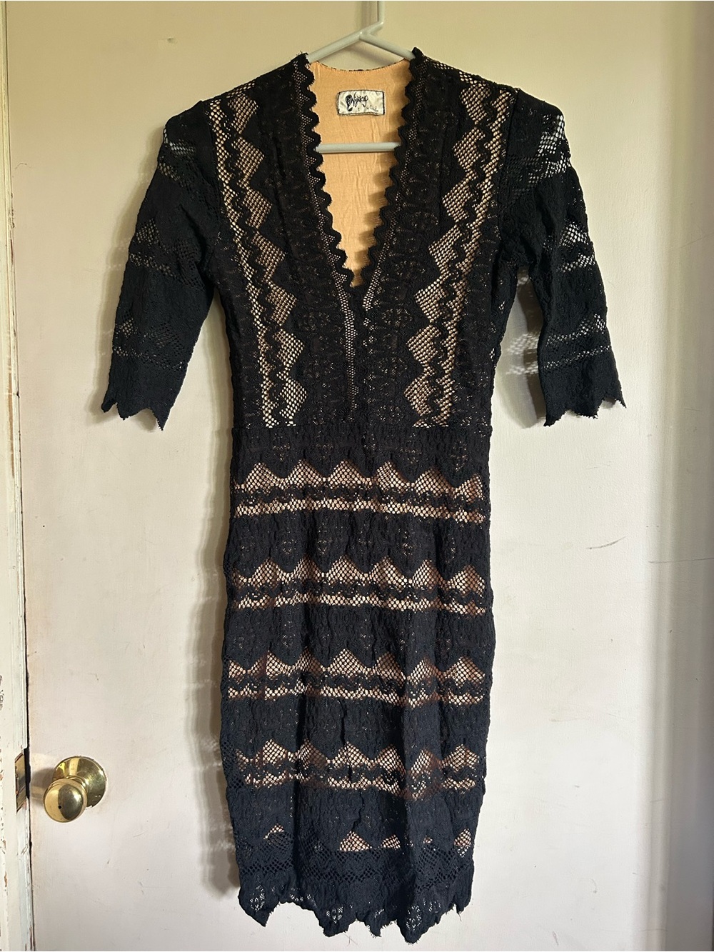 “Nightcap” Black Lace V-Neck Sheath Dress